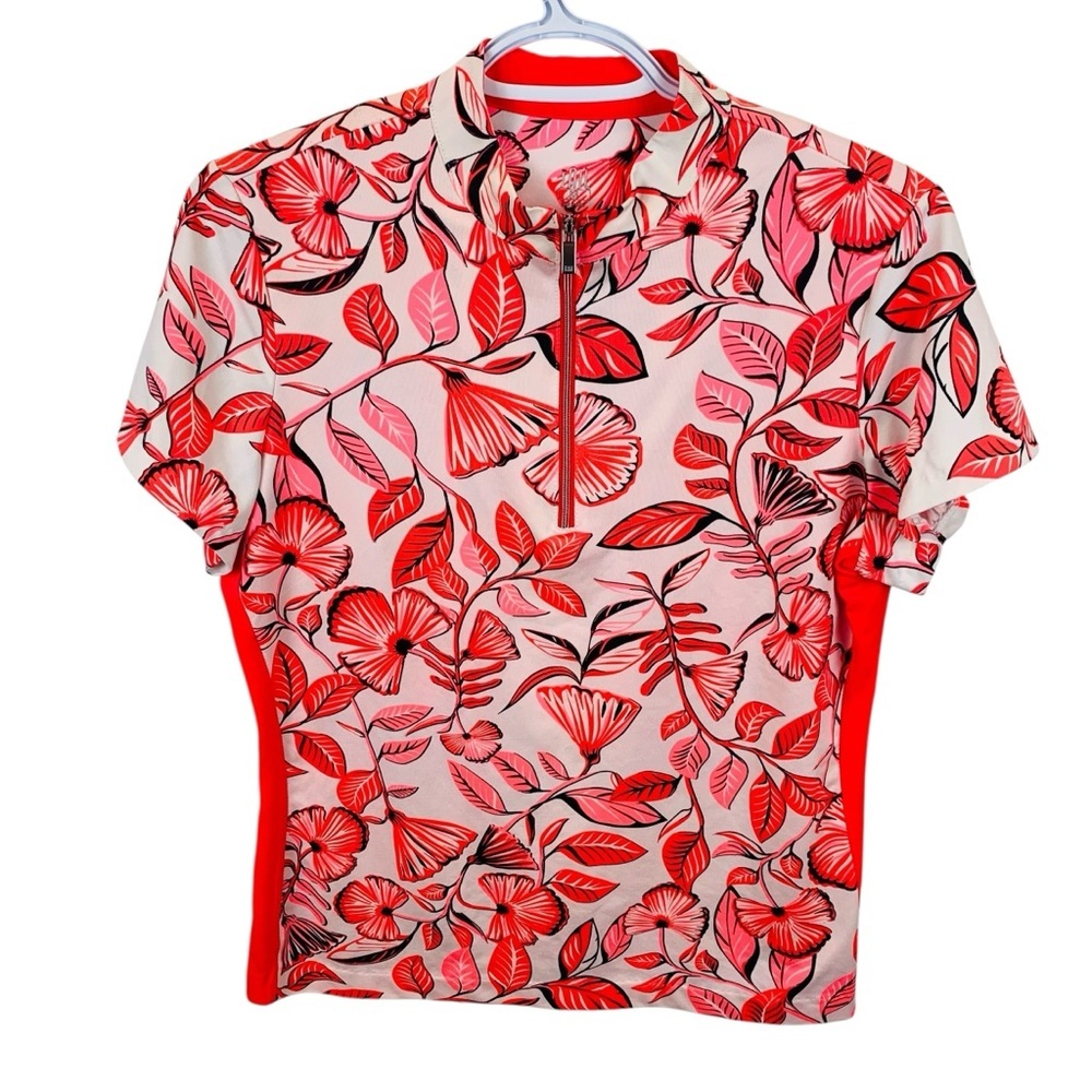 TAIL sz M Bright Neon Pink Floral 1/4 Zip Golf Tennis Pickleball Shirt Top